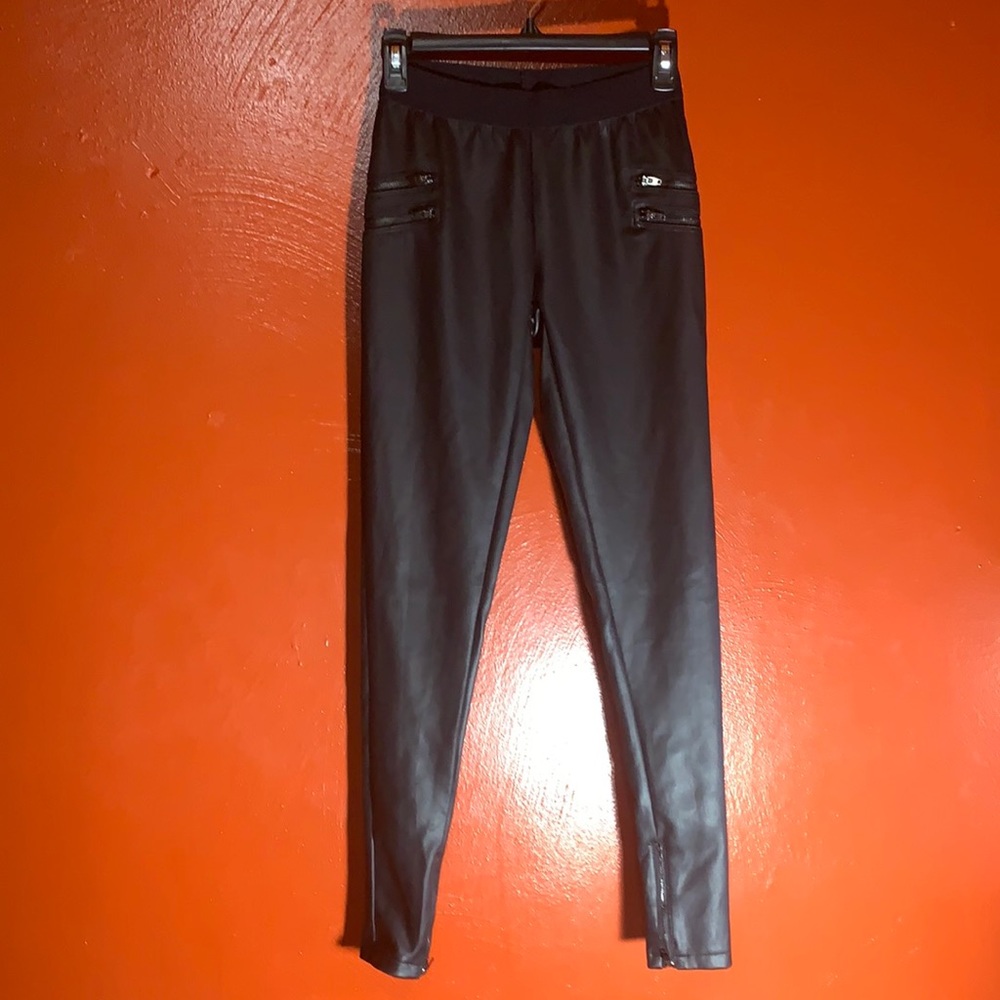 All black leather leggings, Size small